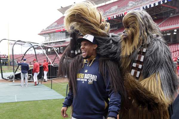 star wars baseball 2014 carlos gomez chewbacca